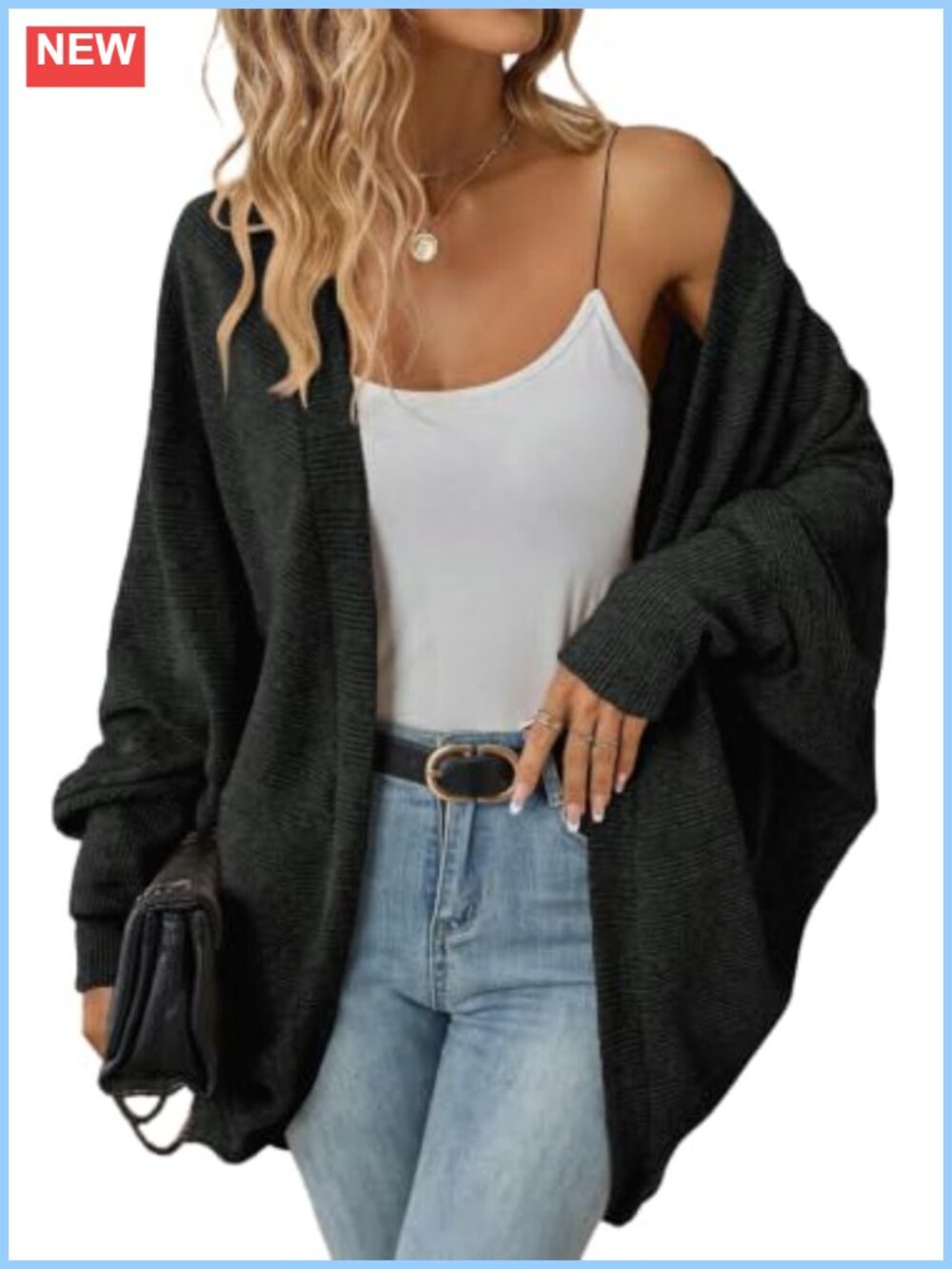 Oversized Boho Cardigan Sweater Lightweight Batwing Sleeve Side Pockets